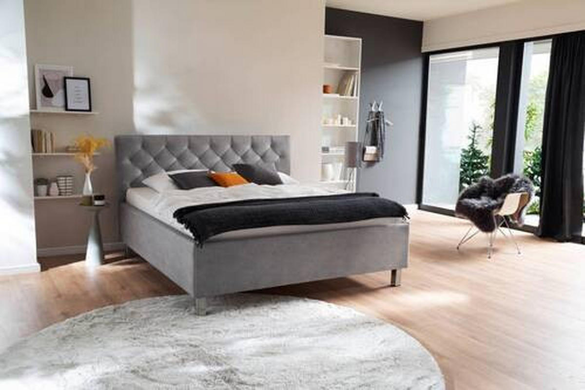POLSTERBETT 180/200 cm  in Hellgrau  - Hellgrau, Modern, Holzwerkstoff/Textil (180/200cm) - Xora