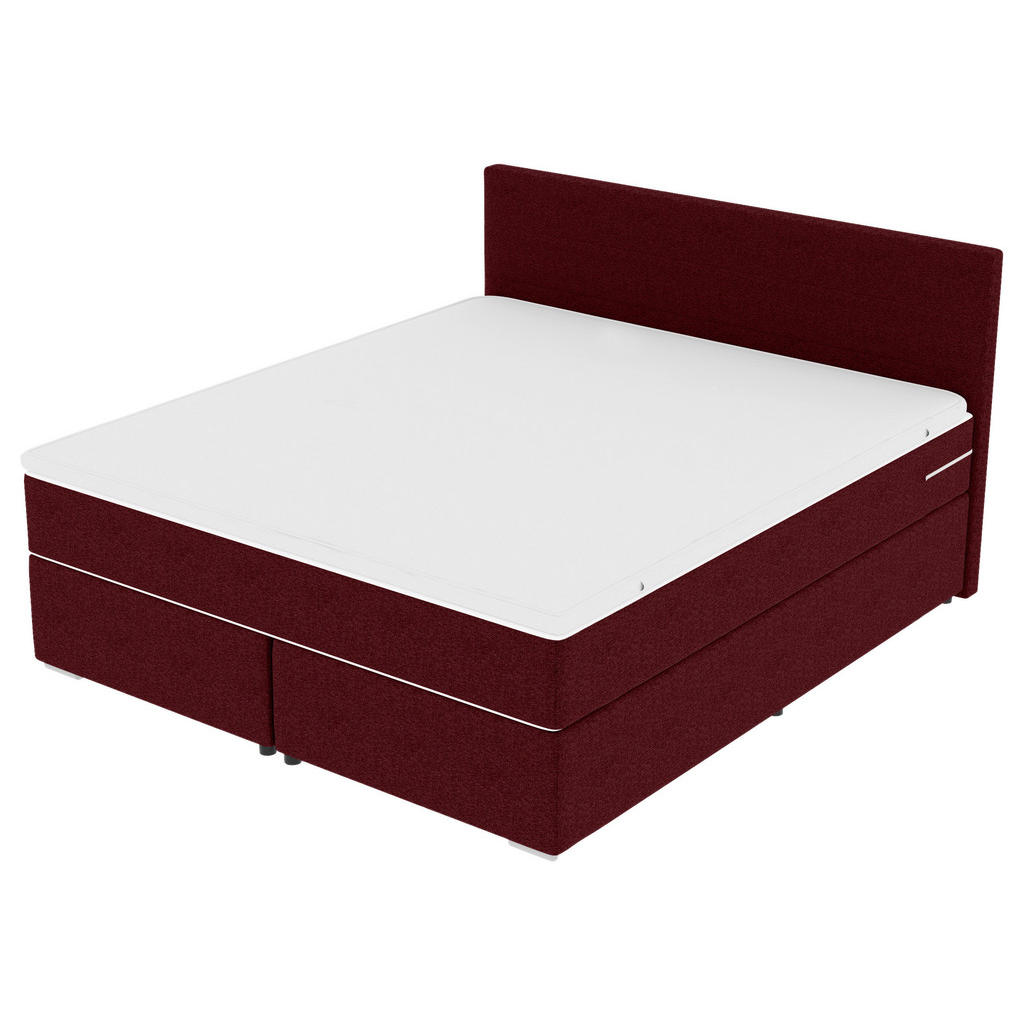 Thumbnail - Boxxx Boxspringbett, Weinrot, Textil, H3, Höhe ca. 19 cm, 160x200 cm, Topper durchgehend, in verschiedenen Größen erhält...