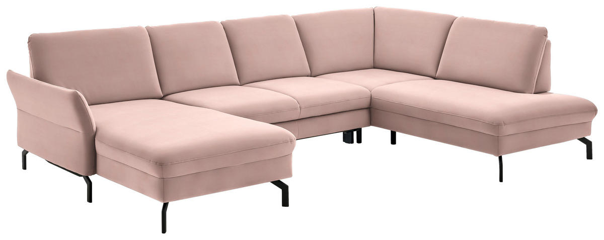 WOHNLANDSCHAFT in Velours Rosa  - Schwarz/Rosa, Design, Textil/Metall (179/335/220cm) - Beldomo System
