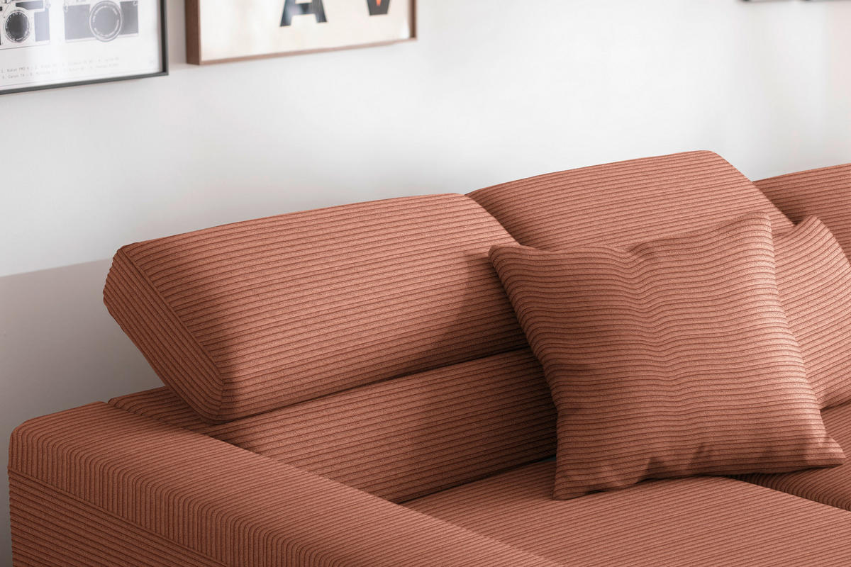 ECKSOFA Cord Rostfarben  - Rostfarben/Schwarz, Design, Textil/Metall (215-217/293cm) - Schöner Wohnen