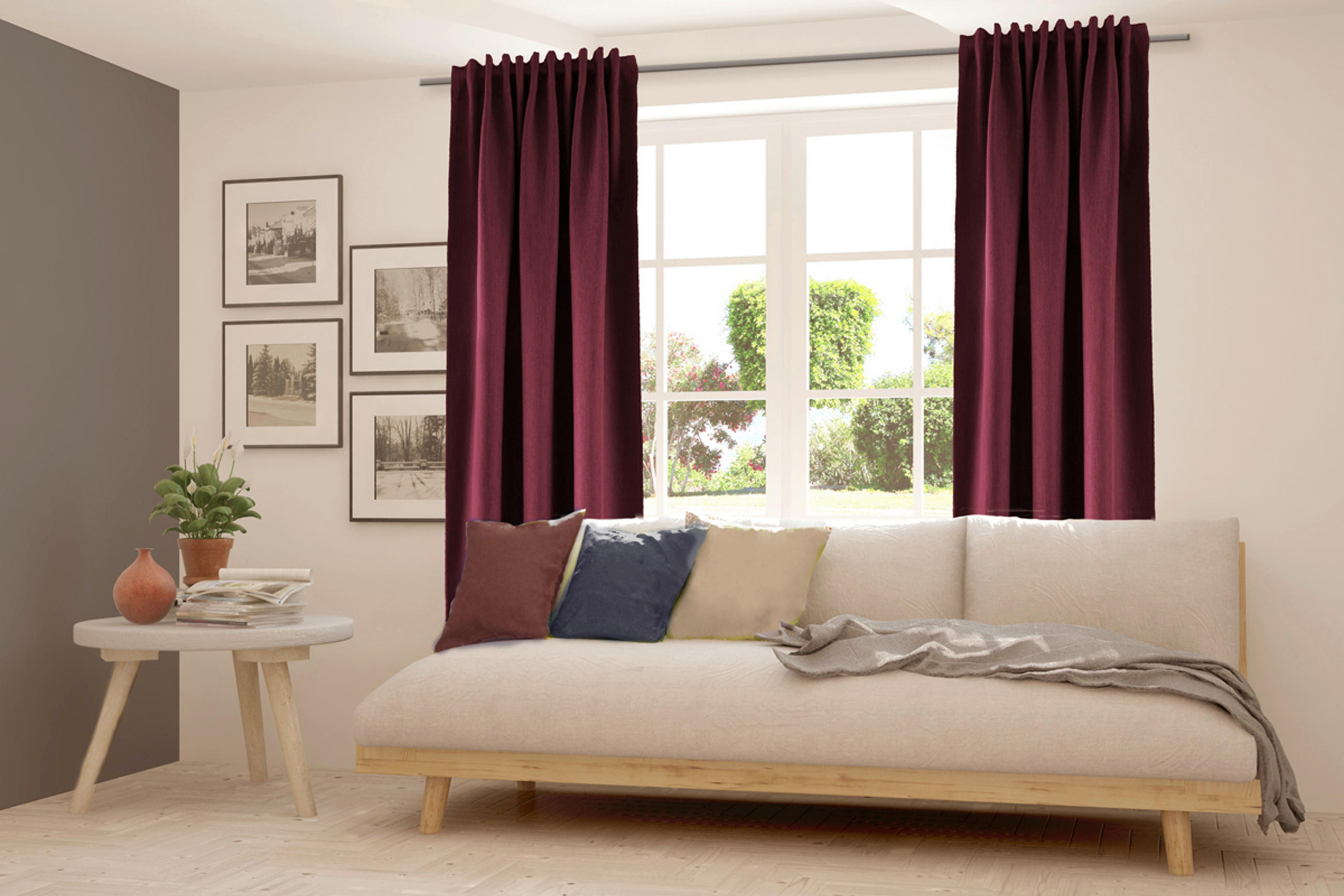 WÄRMESCHUTZVORHANG MILTON Verdunkelung 140/245 cm   - Bordeaux, Basics, Textil (140/245cm)