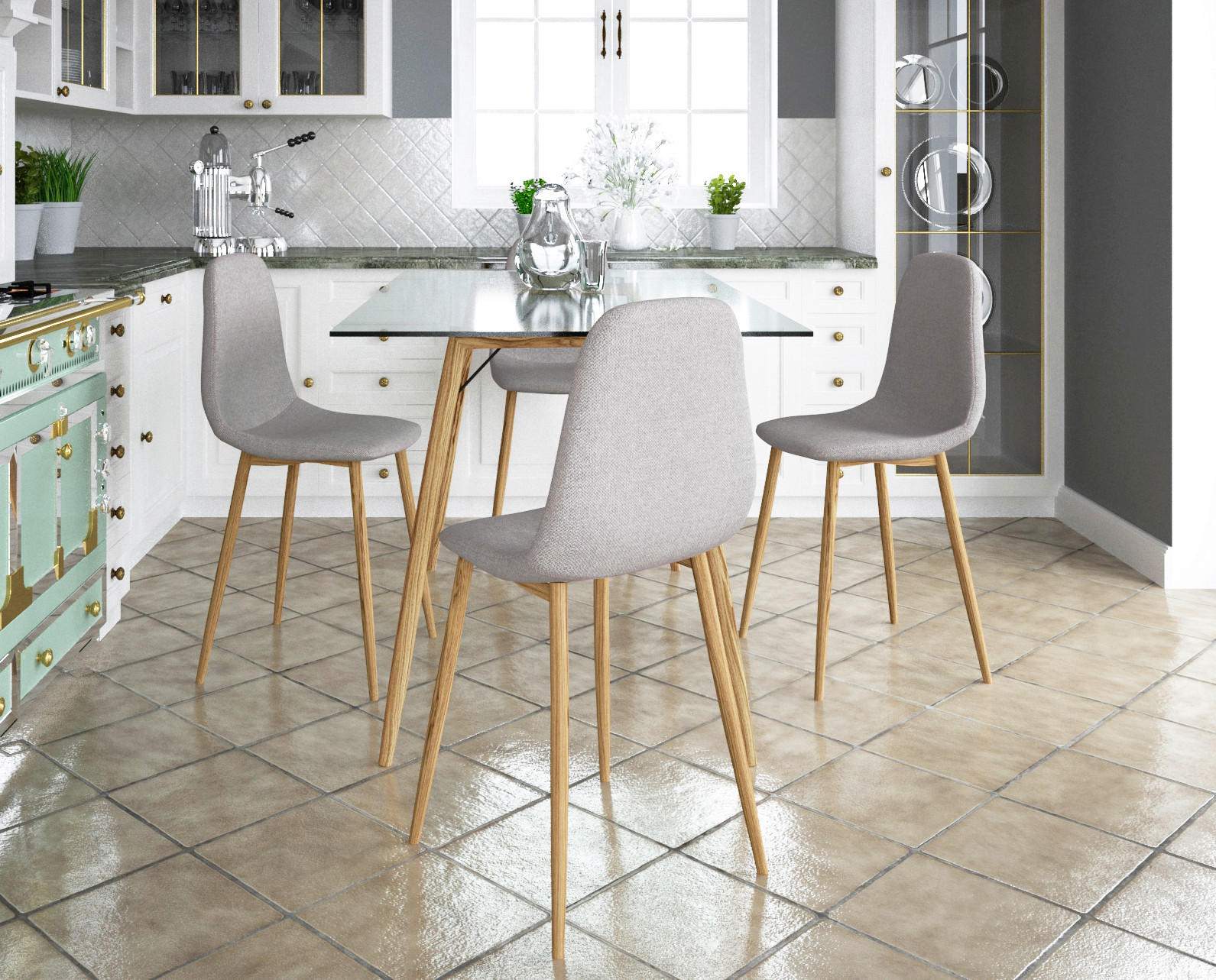 STUHL-SET Hellgrau  - Eichefarben/Hellgrau, Design, Textil/Metall (44/87/52cm) - MID.YOU