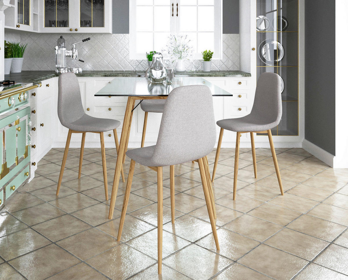 STUHL-SET Hellgrau  - Eichefarben/Hellgrau, Design, Textil/Metall (44/87/52cm) - MID.YOU