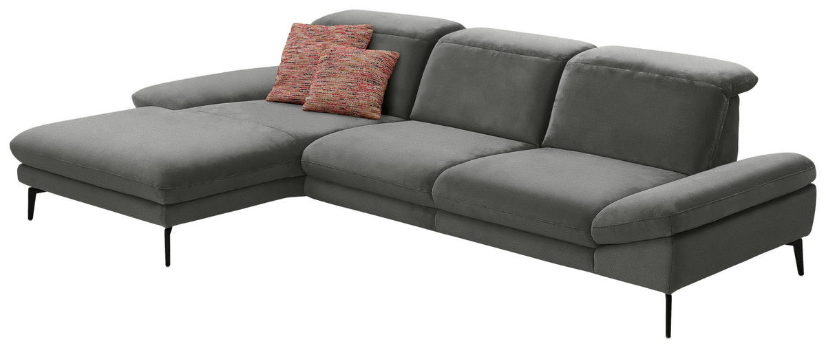 ECKSOFA in Chenille Grau  - Schwarz/Grau, Design, Textil/Metall (188/319cm) - Beldomo System