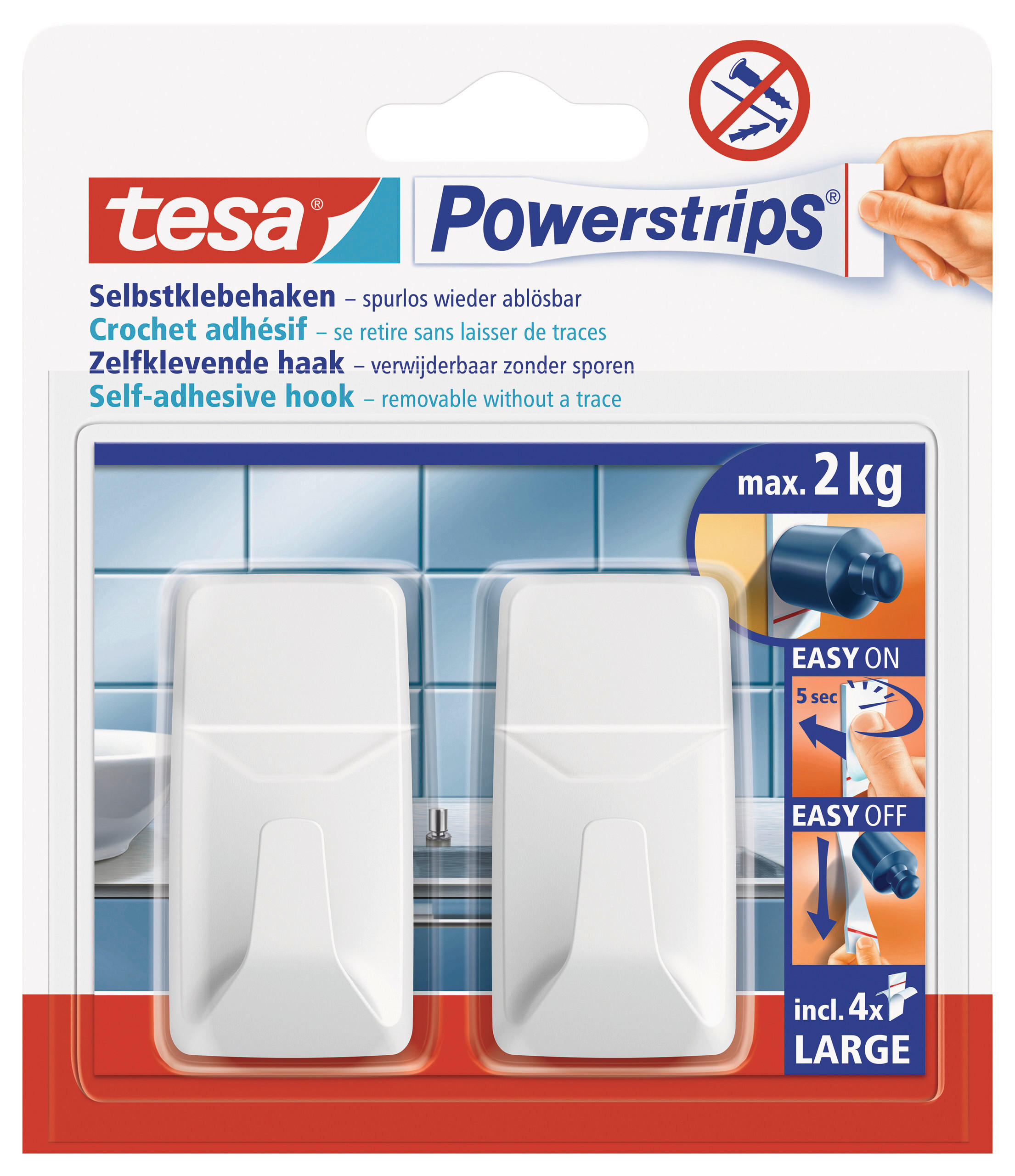 KLEBEHAKEN 2 Stück  in Weiß  - Weiß, Basics, Kunststoff (2,1/5,7/2,9cm) - Tesa