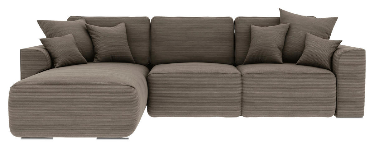 ECKSOFA in Cord Taupe  - Taupe/Chromfarben, Konventionell, Kunststoff/Textil (195/293cm) - MID.YOU