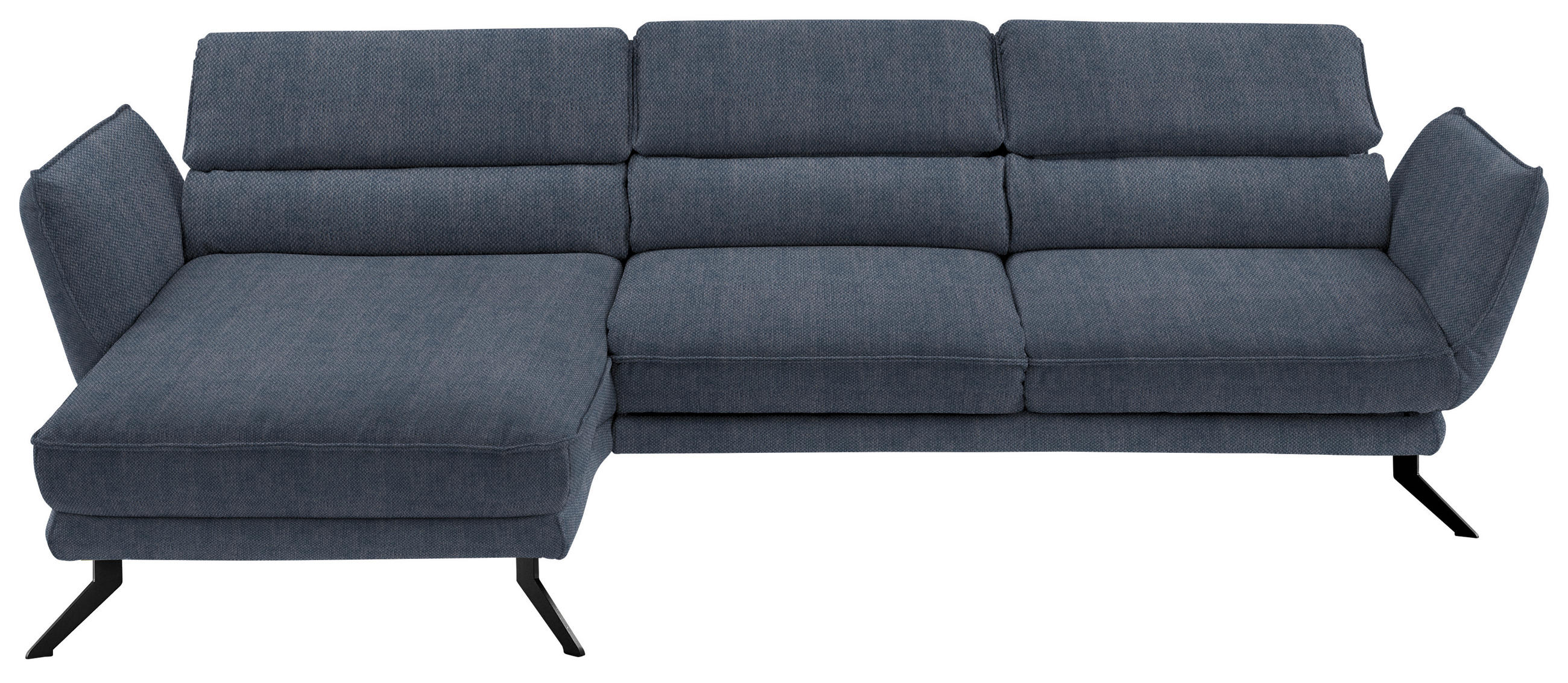 ECKSOFA in Velours Blau  - Blau/Schwarz, Design, Textil/Metall (153/283cm) - Valdera