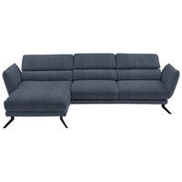 ECKSOFA in Velours Blau  - Blau/Schwarz, Design, Textil/Metall (153/283cm) - Valdera