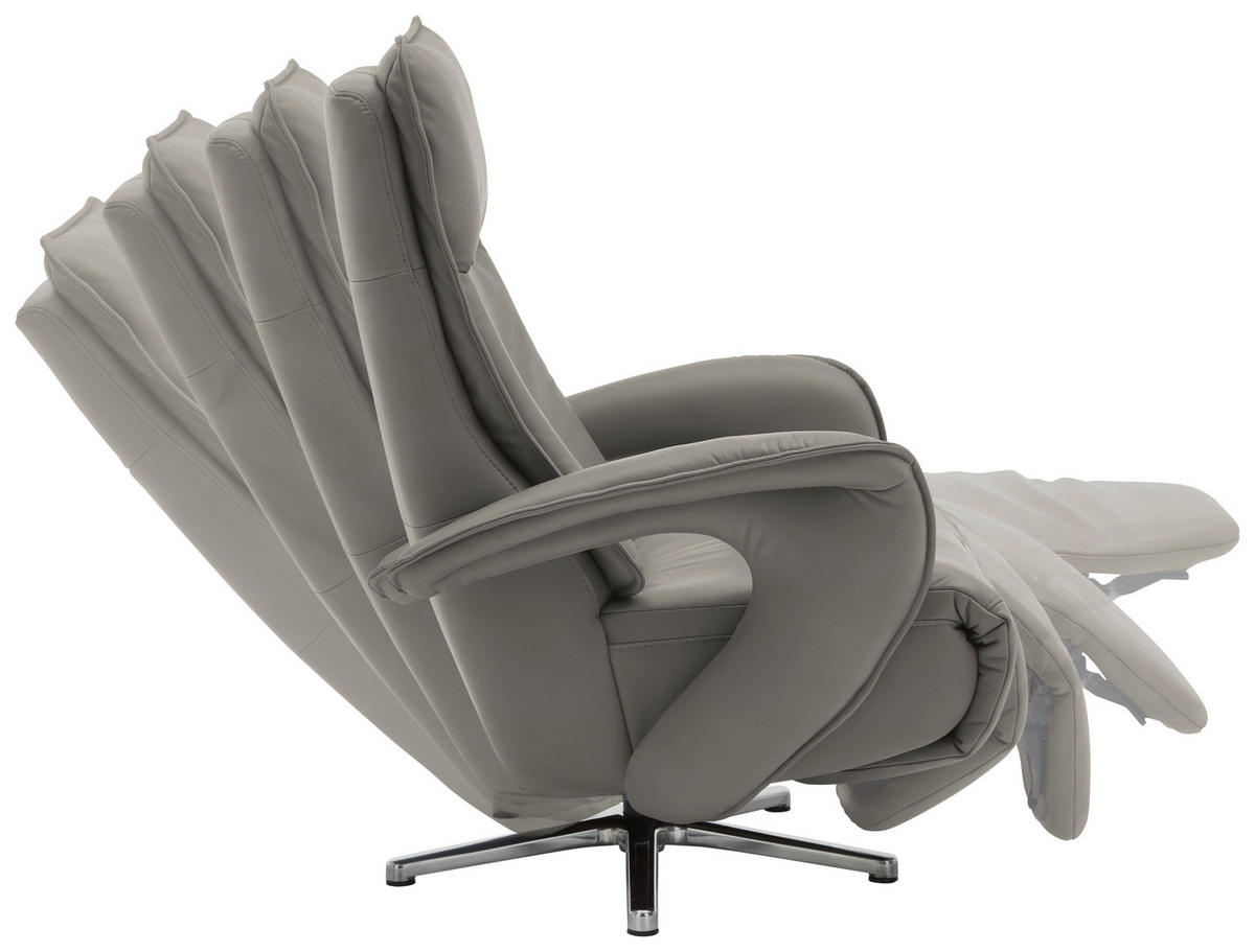 RELAXSESSEL in Leder Hellgrau  - Chromfarben/Hellgrau, Design, Leder/Metall (77/110/87cm) - Valdera