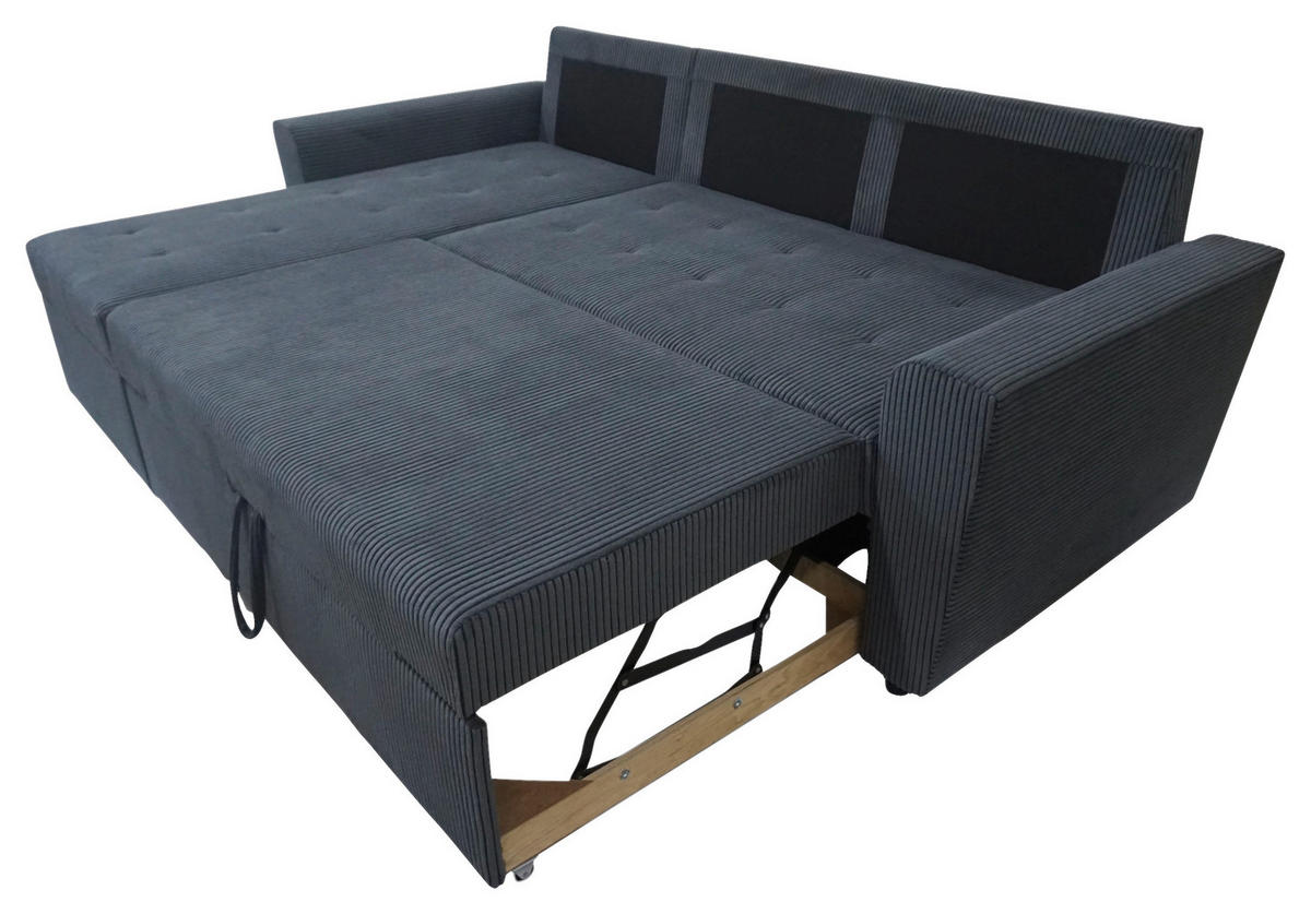 ECKSOFA TERMOLI in Cord Anthrazit  155/231 cm  - Anthrazit/Schwarz, Design, Kunststoff/Textil (155/231cm) - MID.YOU