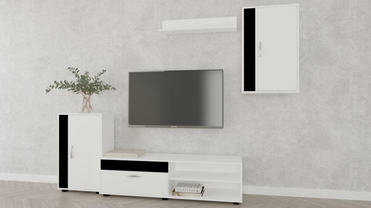 REGAL ZA DNEVNI BORAVAK crna, bijela   - bijela/crna, Design, drvni materijal/metal (150/35/190cm) - Ti'me