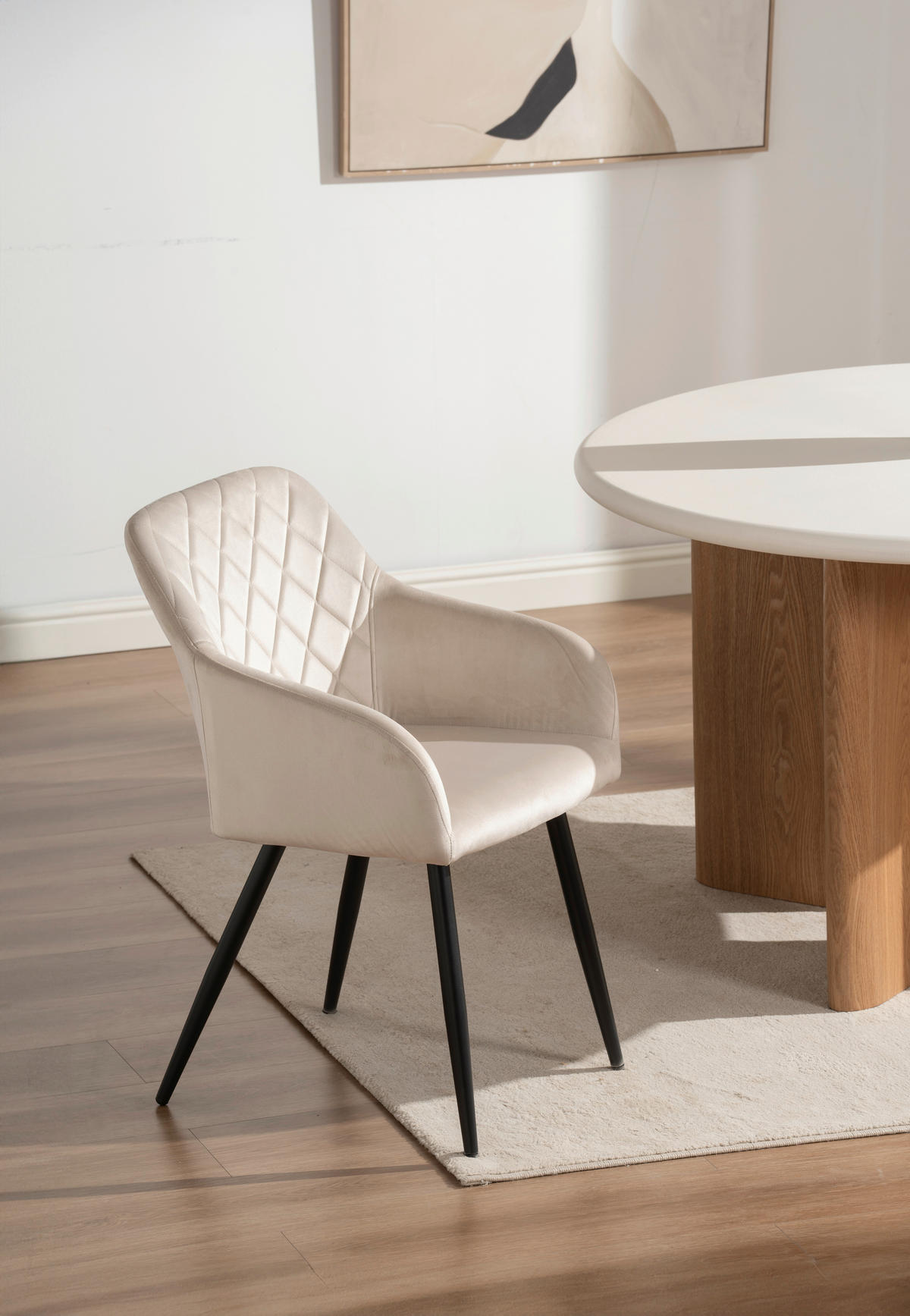 ARMLEHNSTUHL Eisen Samt  - Beige/Schwarz, Trend, Holz/Textil (55/84/60cm) - Livetastic