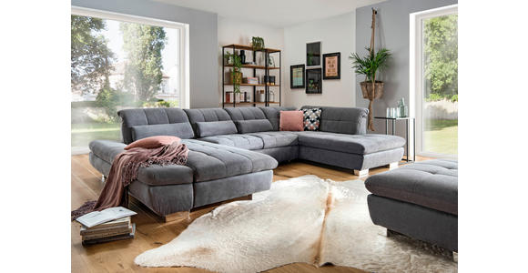 WOHNLANDSCHAFT Grau Mikrofaser - Chromfarben/Grau, Design, Kunststoff/Textil (204/350/211cm) - Xora