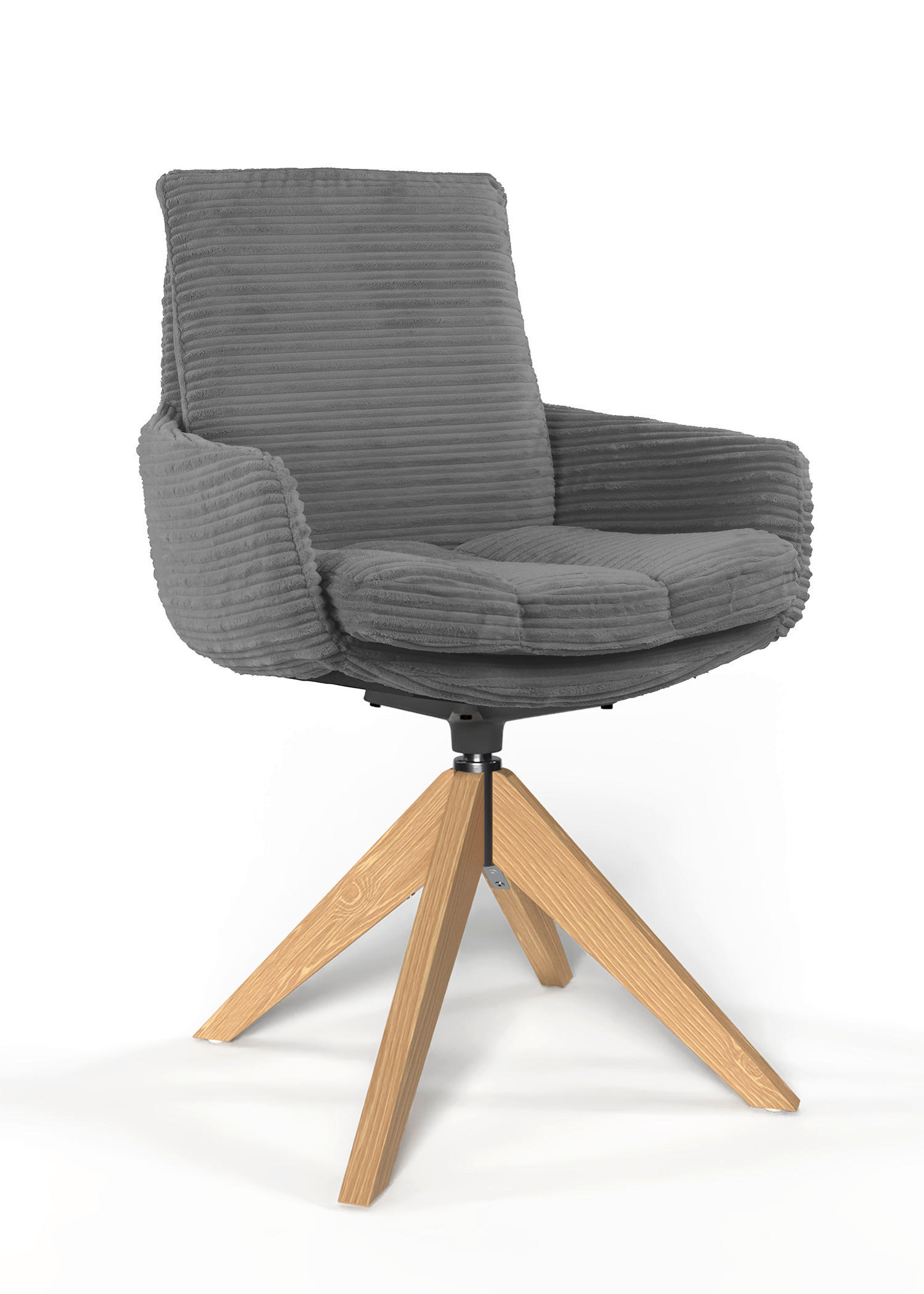 ARMLEHNSTUHL  Beinauswahl, Sitzfläche 360° drehbar, automatische Rückholfunktion, Stoff-/Lederauswahl gerippt  Dunkelgrau  - Eichefarben/Dunkelgrau, Design, Holz/Textil (60/91/62cm) - Valdera