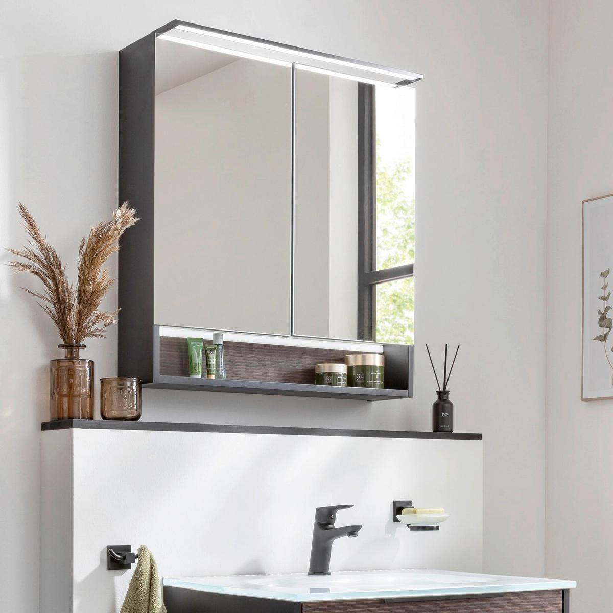 SPIEGELSCHRANK 70/71,8/15,6 cm  - Silberfarben/Schwarz, Basics, Glas/Holzwerkstoff (70/71,8/15,6cm) - MID.YOU