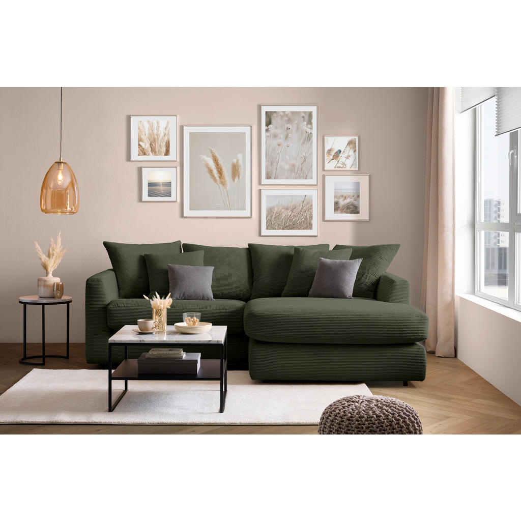 Thumbnail - home24 Ecksofa, Dunkelgrün, Textil, 3-Sitzer, Füllung: Polyester, Ottomane rechts, seitenverkehrt montierbar, L-Form, 23...