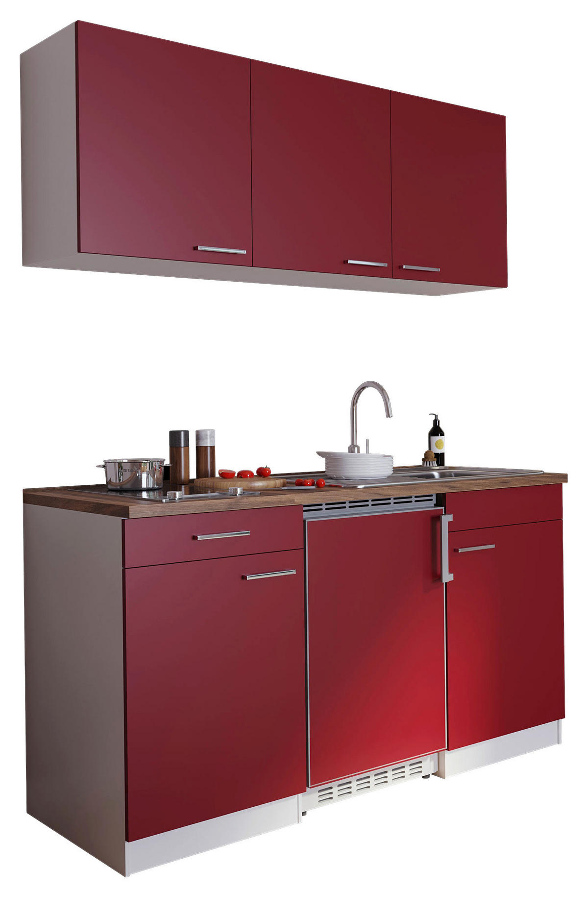 MINIKÜCHE 150 cm   in Rot  - Edelstahlfarben/Rot, Basics, Holzwerkstoff/Kunststoff (150cm) - Respekta