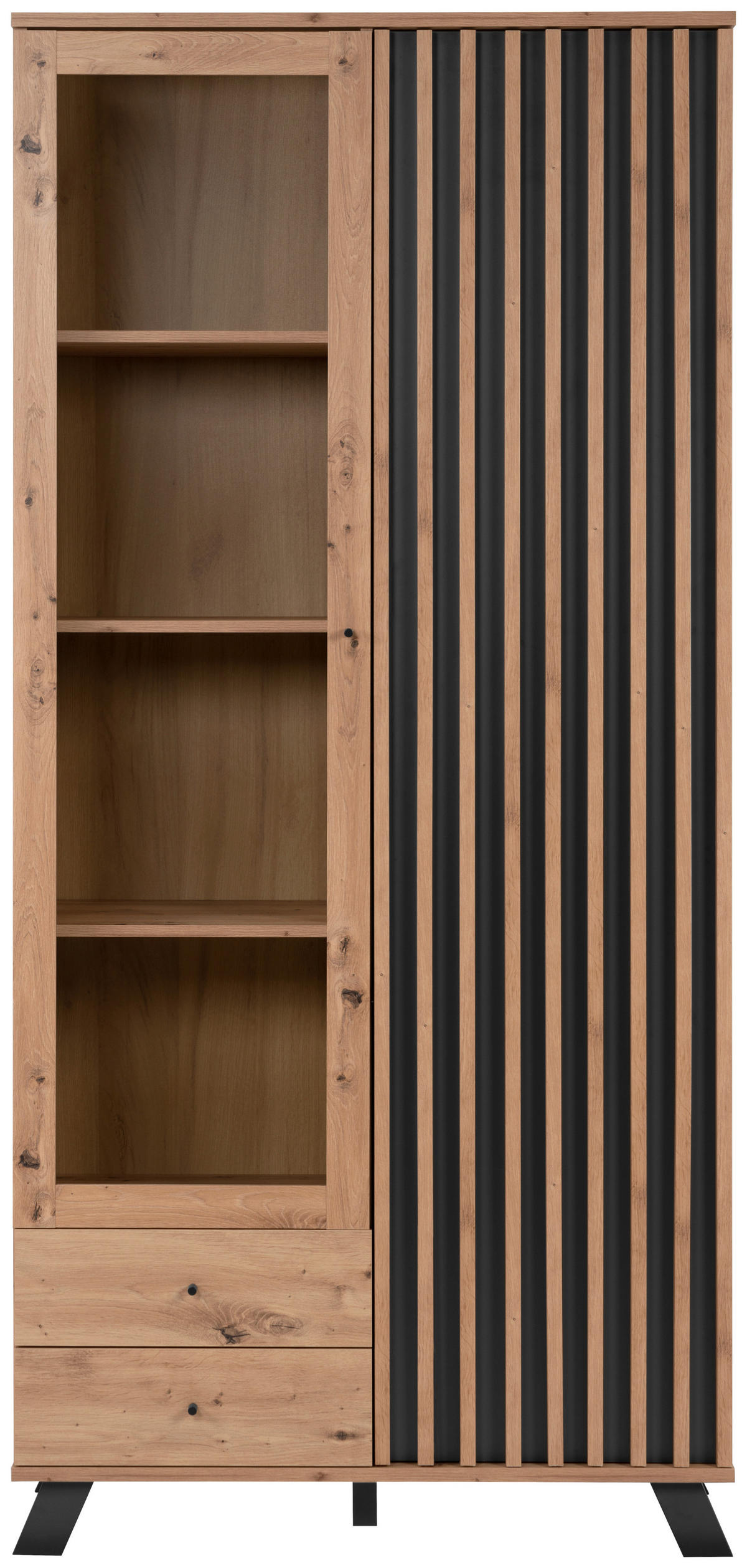 VITRINE in Anthrazit, Eiche Artisan  - Anthrazit/Schwarz, Lifestyle, Glas/Holzwerkstoff (92/198/40cm) - MID.YOU