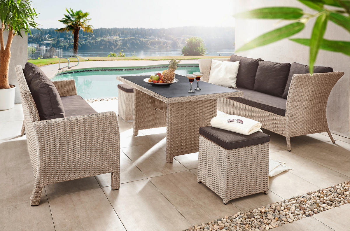 LOUNGEHOCKER 42/41/42 cm Aluminium  - Beige/Braun, LIFESTYLE, Kunststoff/Textil (42/41/42cm) - Ambia Garden