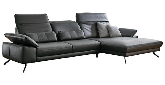 WOHNLANDSCHAFT in Leder Anthrazit - Anthrazit/Schwarz, Design, Leder/Metall (328/193cm) - Dieter Knoll