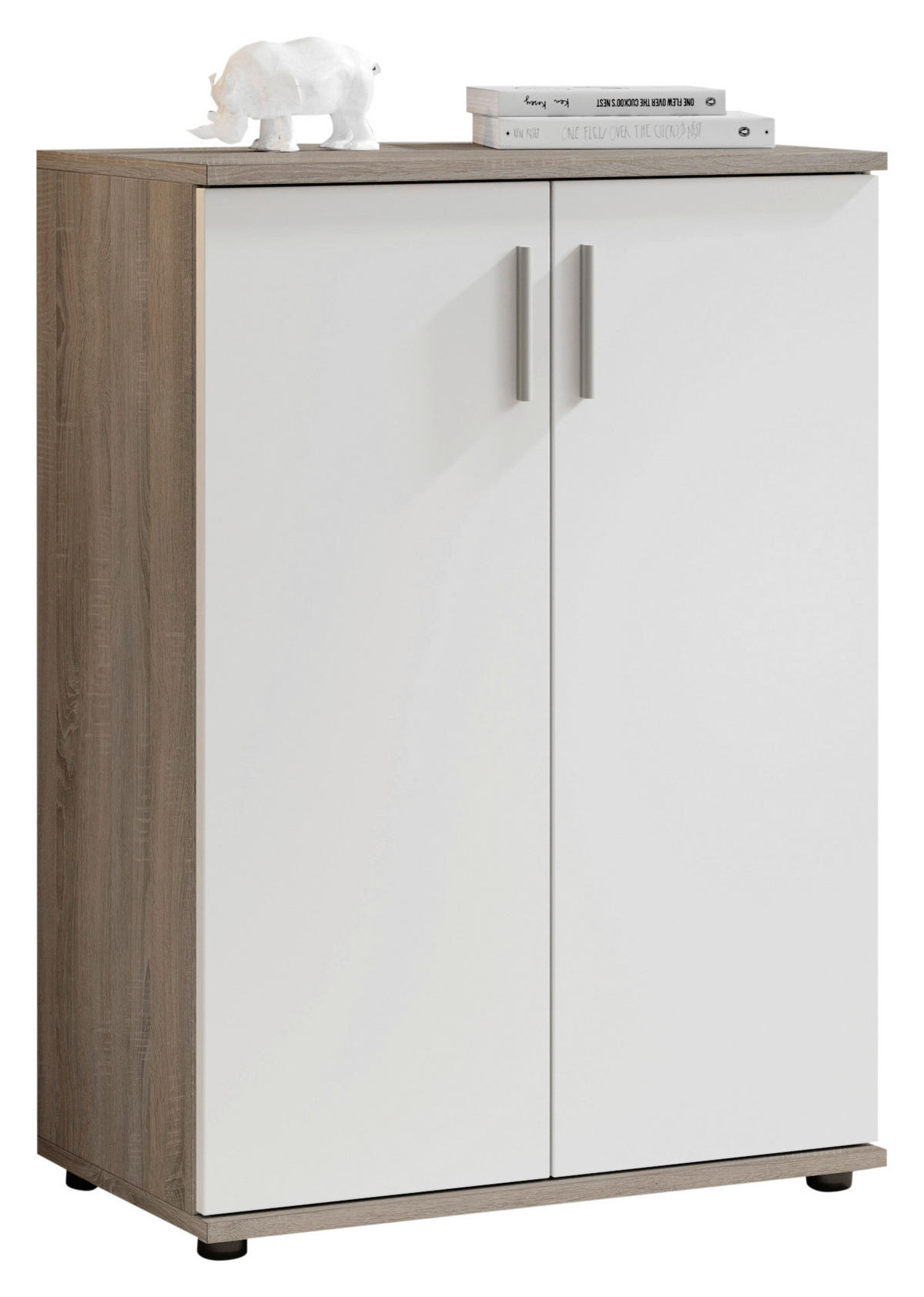 KOMMODE Bobby  in 60/84/35 cm  - Eiche dunkel/Silberfarben, KONVENTIONELL, Holzwerkstoff/Kunststoff (60/84/35cm)