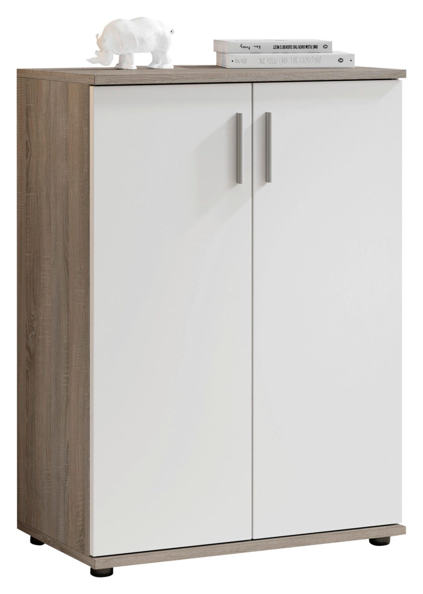 Carryhome KOMODA, bílá, tmavý dub, 60/84/35 cm