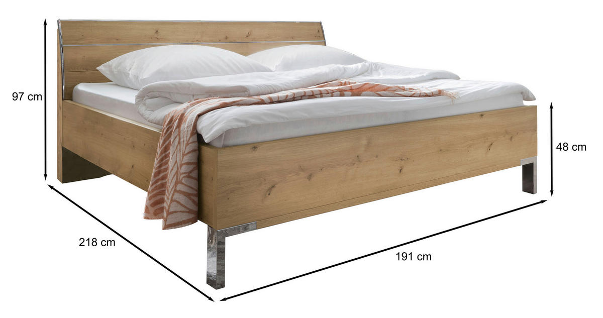 BETT 180/200 cm  in Eiche Bianco   - Eiche Bianco, Konventionell, Holzwerkstoff/Metall (180/200cm) - Venda
