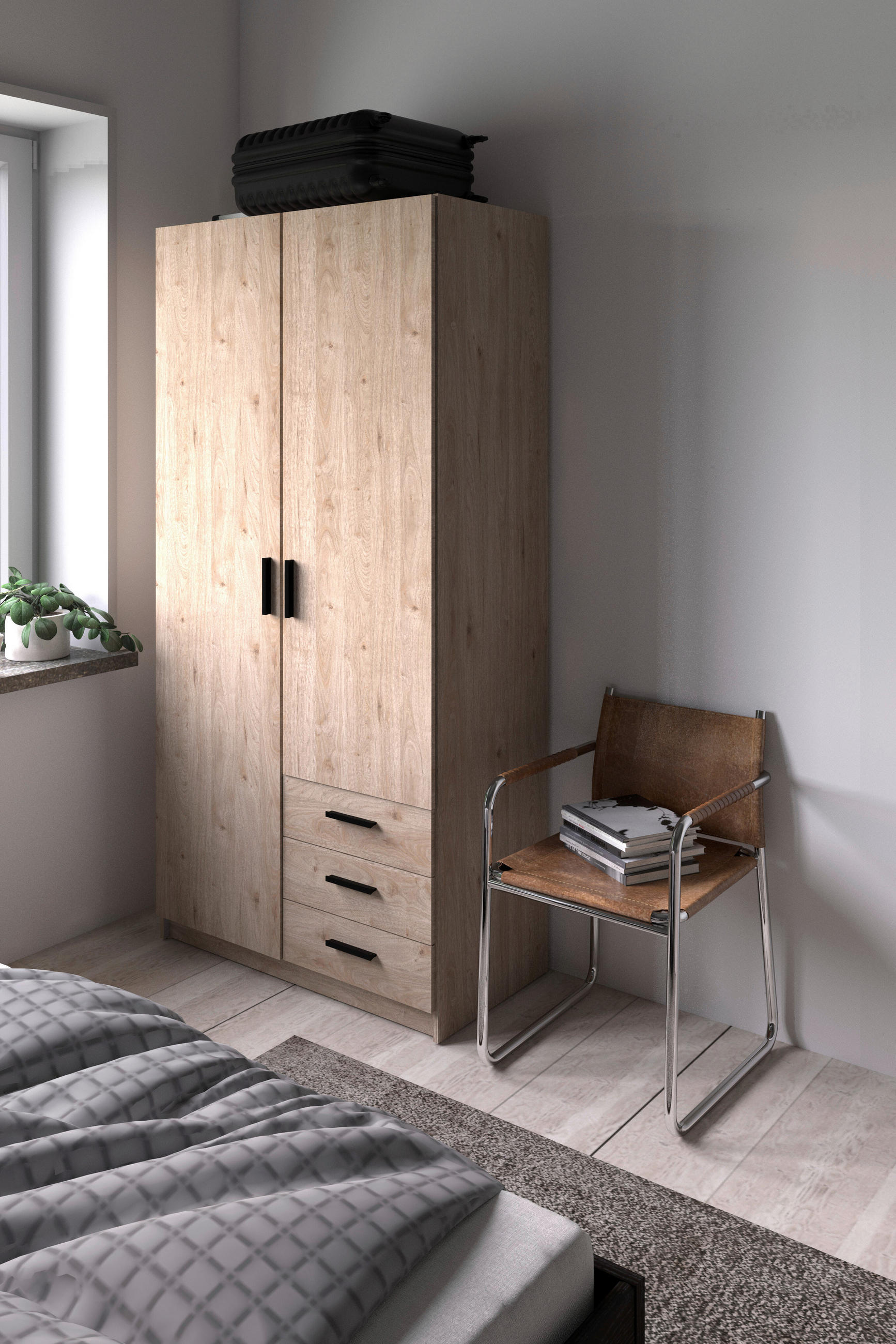 KLEIDERSCHRANK in Eichefarben - Eichefarben/Schwarz, Basics, Holzwerkstoff/Metall (98,5/200,4/49,8cm) - MID.YOU
