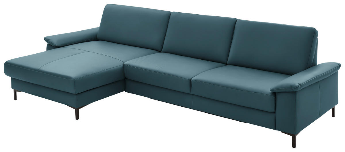 ECKSOFA Echtleder Blau  - Blau/Schwarz, Design, Leder/Metall (176/334cm) - Dieter Knoll