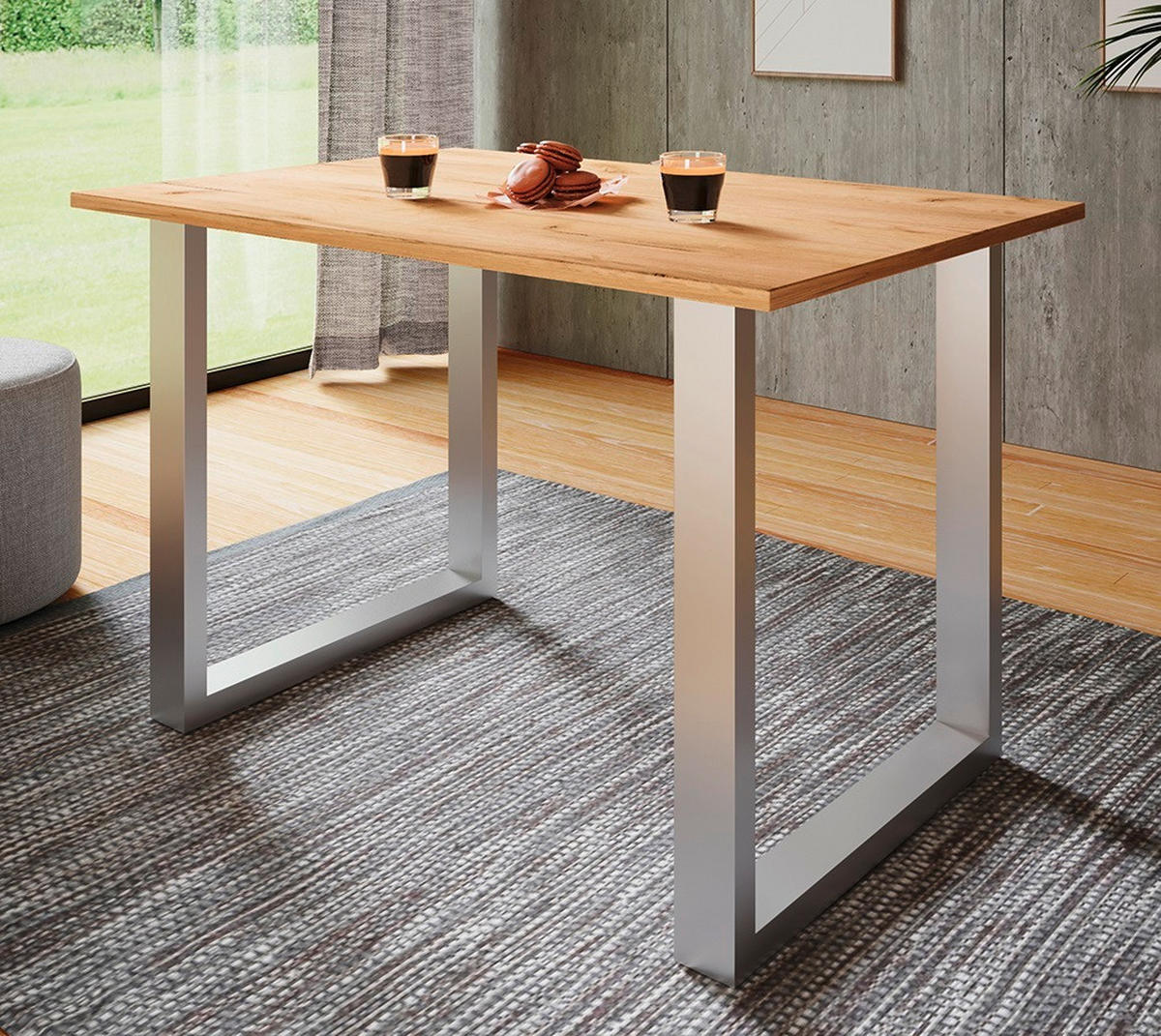 SCHREIBTISCH  in Silberfarben, Honigeiche  - Honigeiche/Silberfarben, Design, Holzwerkstoff/Metall (140/76/50cm) - MID.YOU