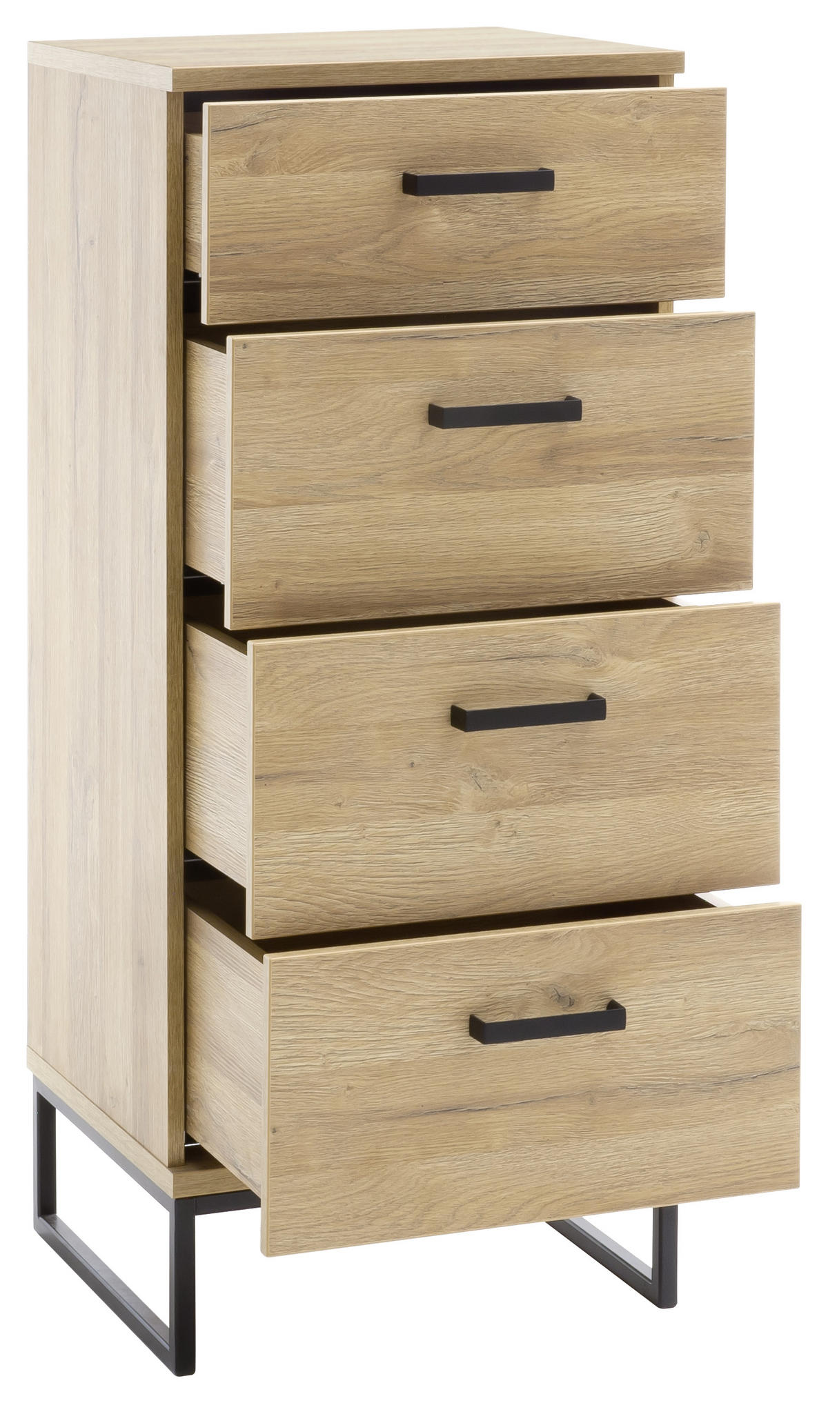 KOMMODE  in 50/116/44 cm  - Eichefarben/Schwarz, KONVENTIONELL, Holzwerkstoff/Metall (50/116/44cm)