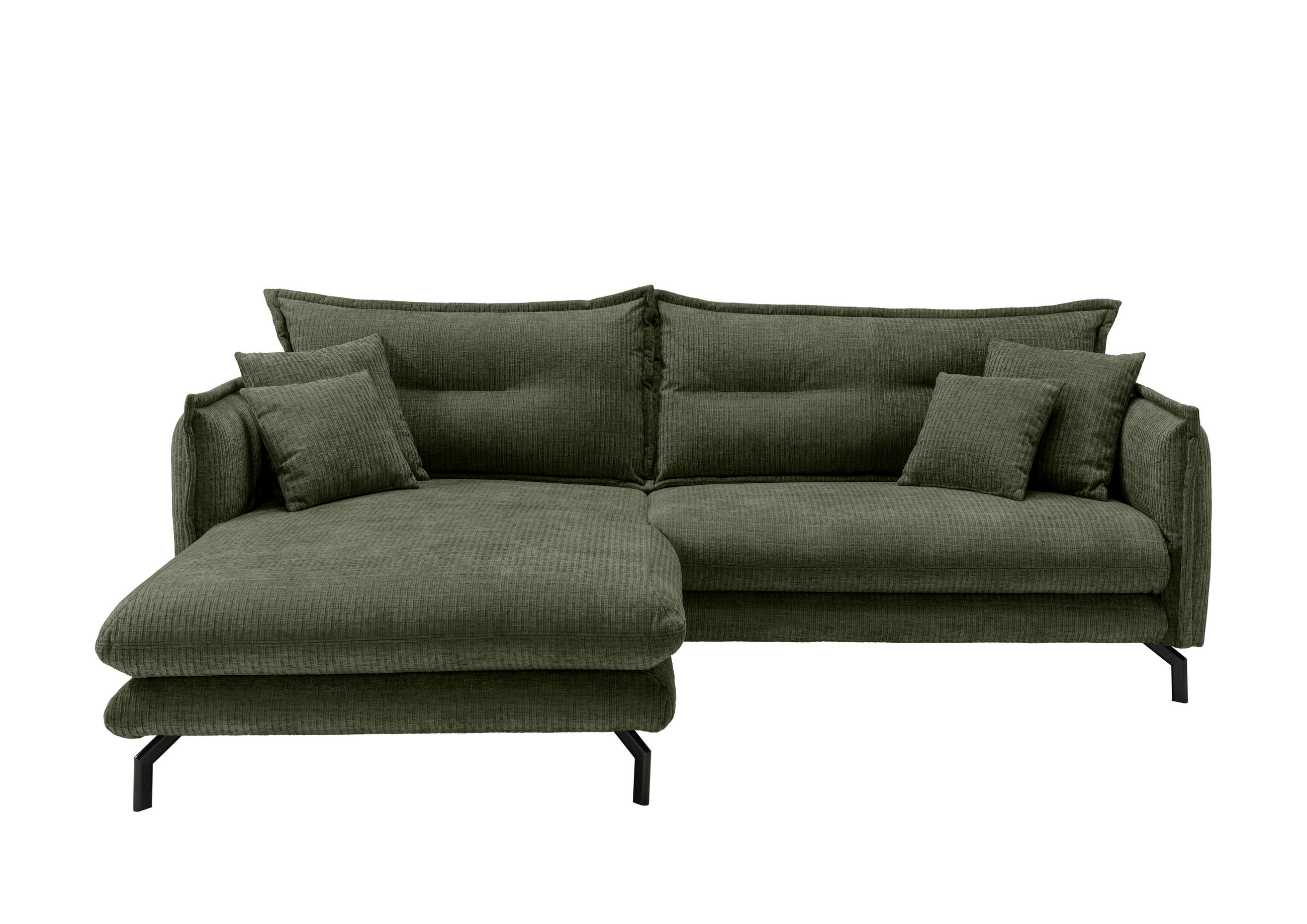 ECKSOFA  in Velours Olivgrün  180/255 cm  - Schwarz/Olivgrün, Design, Textil/Metall (180/255cm) - Livetastic