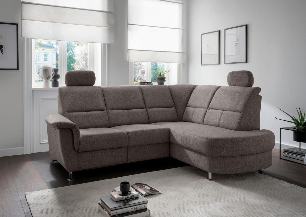 ECKSOFA Graubraun Chenille  - Chromfarben/Graubraun, KONVENTIONELL, Textil/Metall (231/184cm) - Livetastic