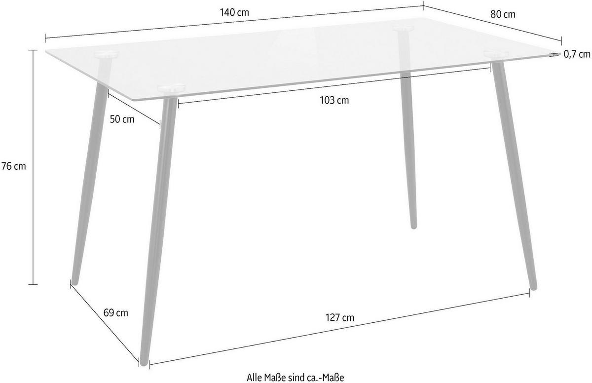 ESSTISCH in Metall, Glas  - Transparent/Schwarz, Design, Glas/Metall (140/75/80cm) - MID.YOU
