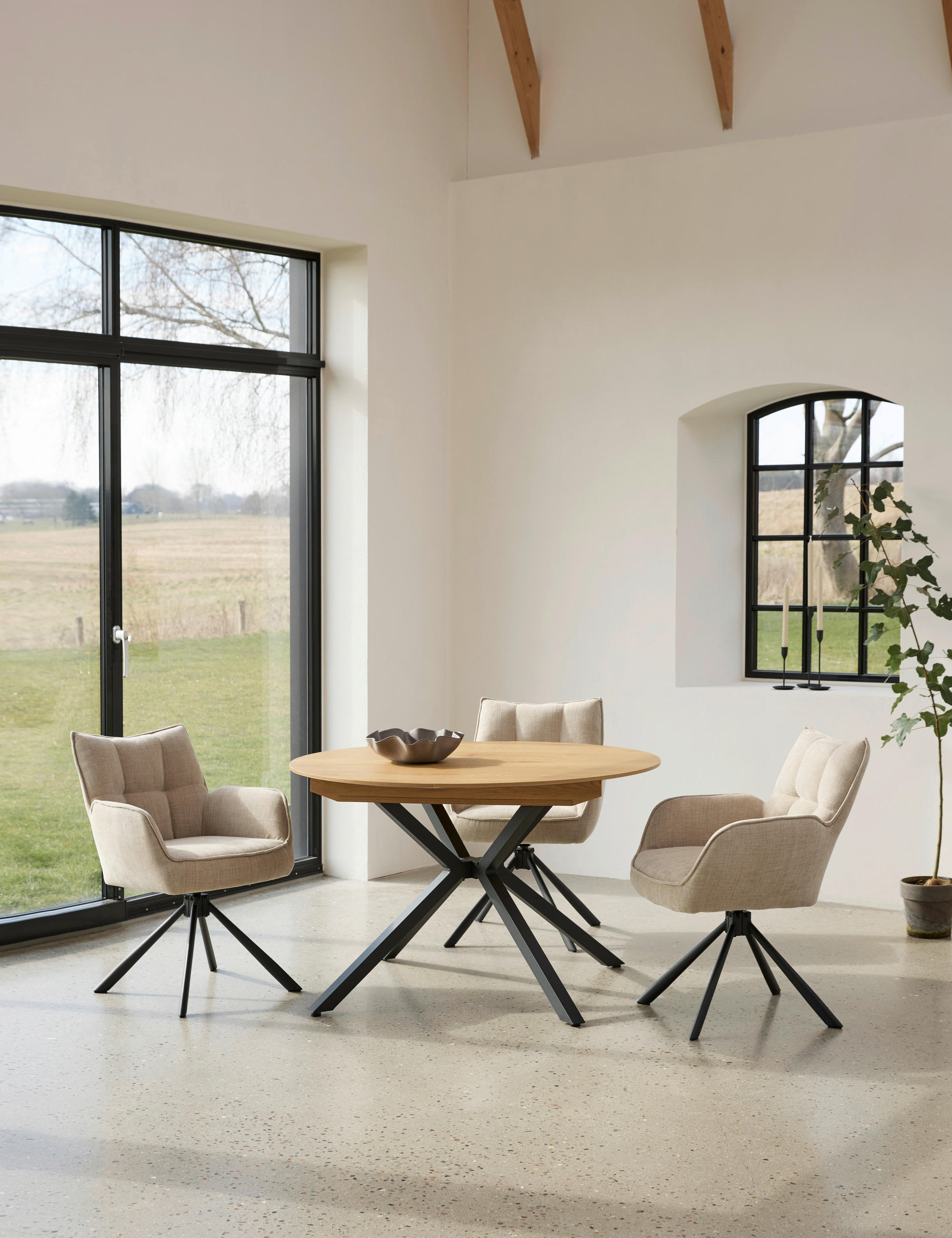 ESSTISCH Eichefarben rund  ausziehbar  - Eichefarben/Schwarz, MODERN, Holzwerkstoff/Metall (120/120/75cm) - Livetastic