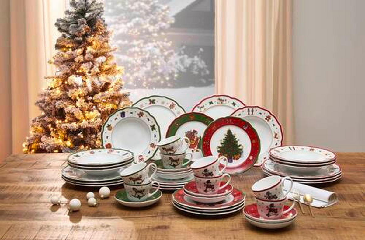 SERVIS 8 delar  - vit/grön, Klassisk, keramik - X-Mas
