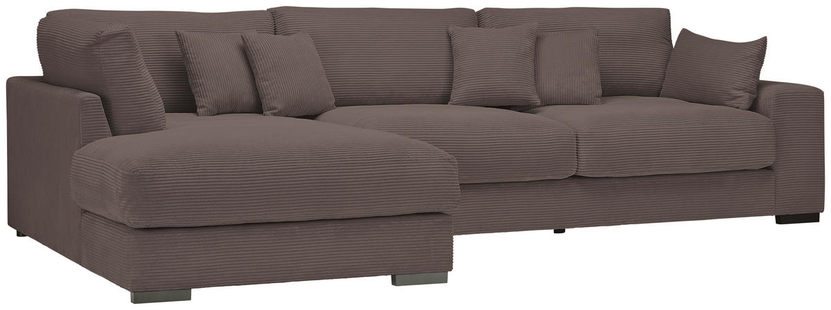 ECKSOFA in Cord Mokka  - Schwarz/Mokka, Design, Kunststoff/Textil (205/340cm) - Lomoco
