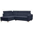 ECKSOFA inkl. Funktionen Dunkelblau Samt  - Dunkelblau, Natur, Holz/Textil (206/261cm) - Venda