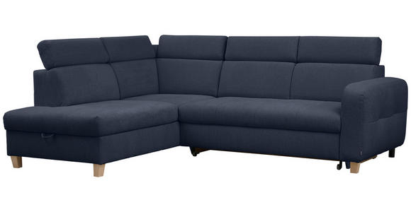 ECKSOFA inkl. Funktionen Dunkelblau Samt - Dunkelblau, Natur, Holz/Textil (206/261cm) - Venda