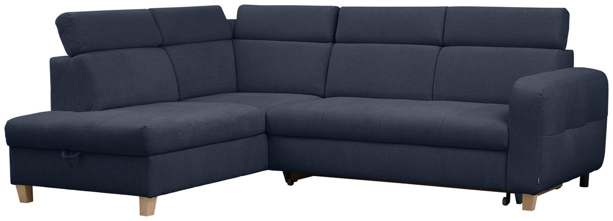 ECKSOFA inkl. Funktionen Dunkelblau Samt  - Dunkelblau, Natur, Holz/Textil (206/261cm) - Venda