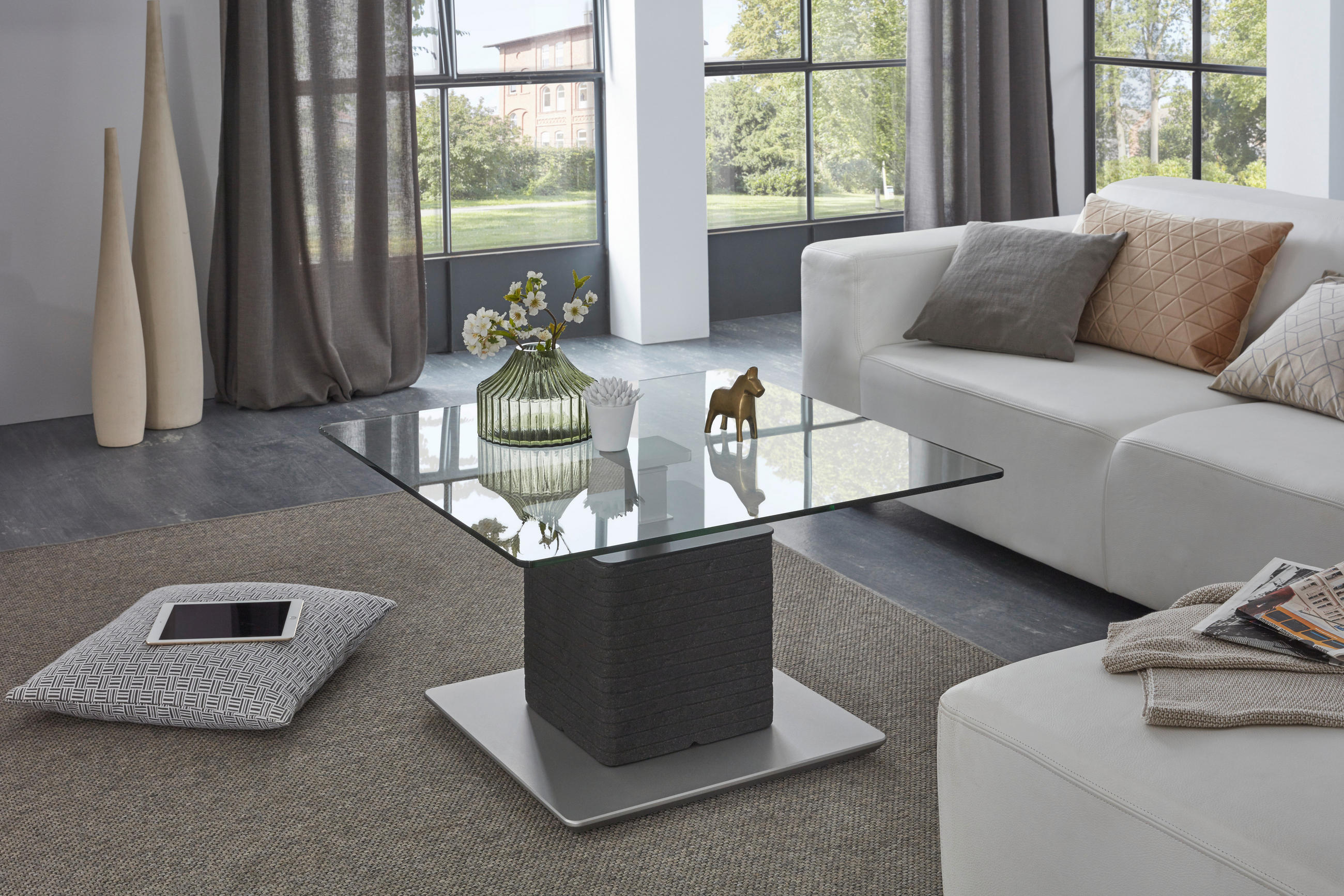 COUCHTISCH ESG 80/80/47-65 cm quadratisch Anthrazit, Silberfarben  - Anthrazit/Silberfarben, Design, Glas/Holzwerkstoff (80/80/47-65cm) - Venda
