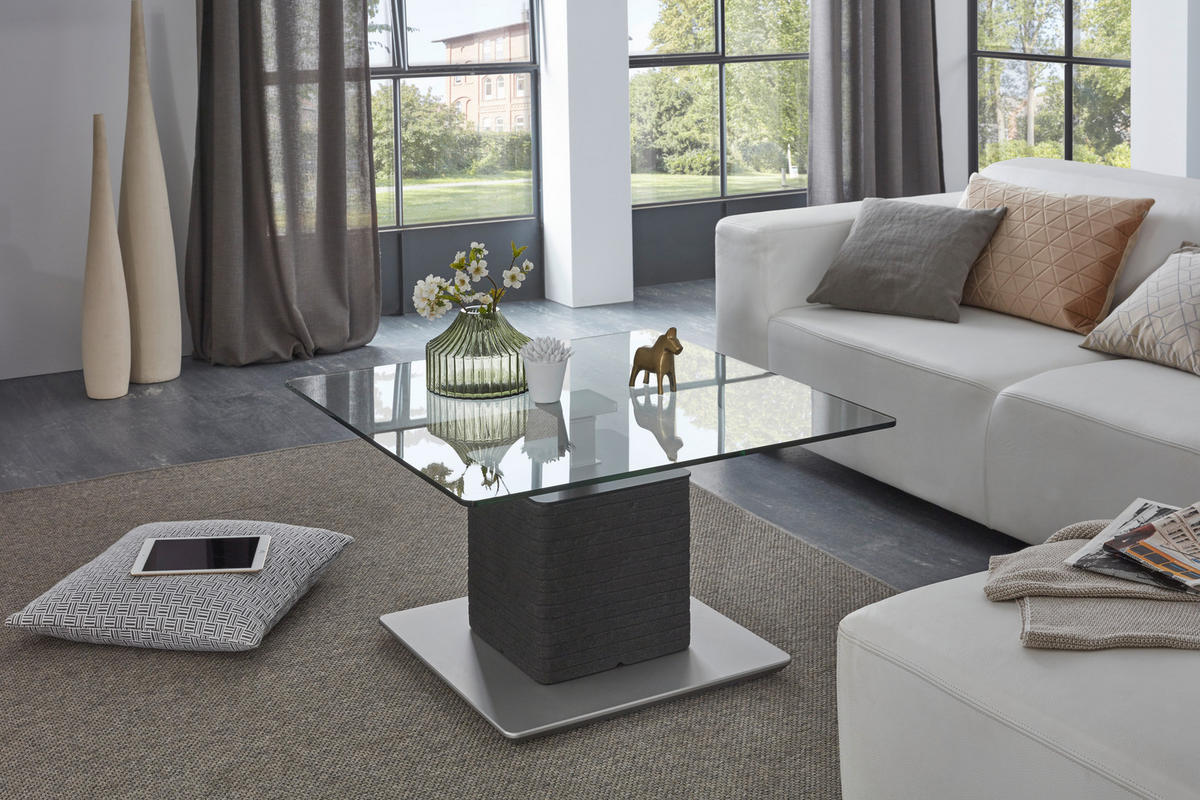 COUCHTISCH ESG 80/80/47-65 cm quadratisch Anthrazit, Silberfarben  - Anthrazit/Silberfarben, Design, Glas/Holzwerkstoff (80/80/47-65cm) - Venda