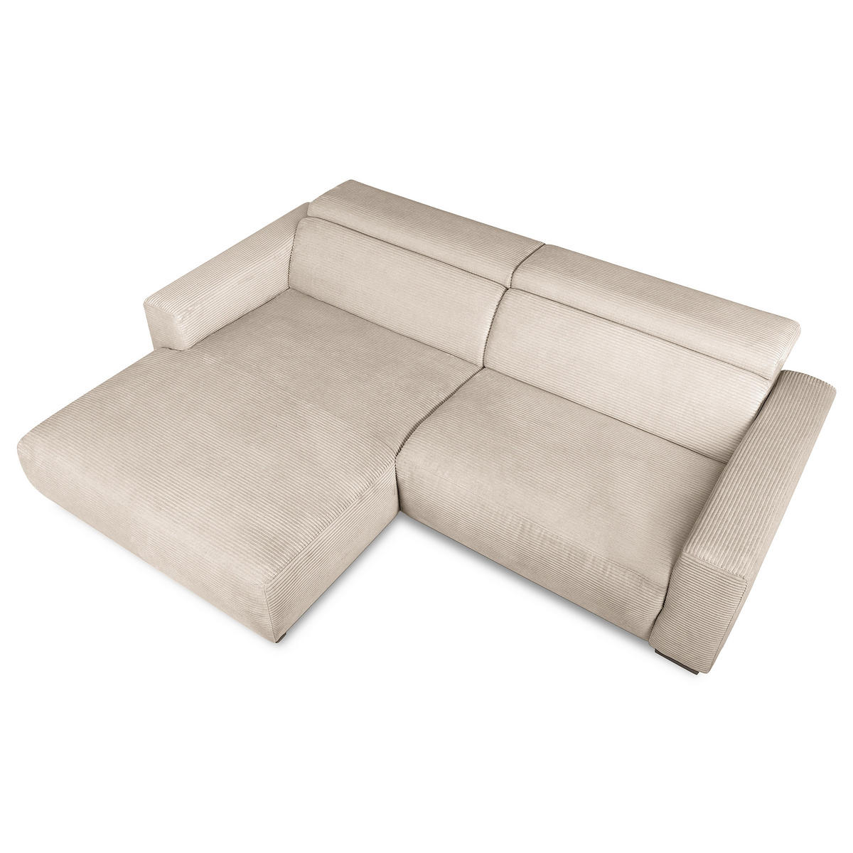 ECKSOFA RENO Hellgrau Cord Relaxfunktion, Kopfteilverstellung  - Hellgrau/Schwarz, Design, Kunststoff/Textil (184/248cm) - Livetastic
