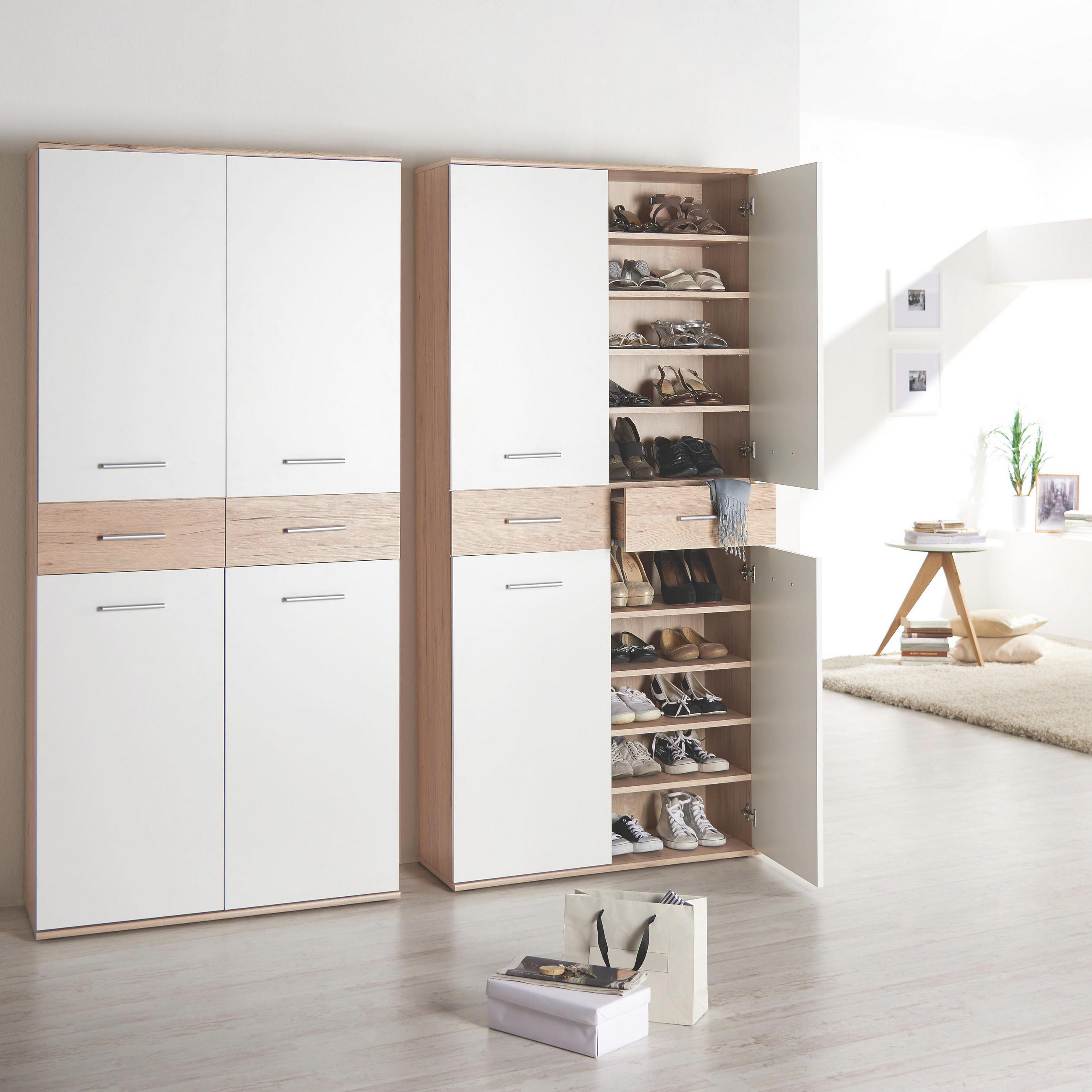 SCHUHSCHRANK - Eichefarben/Silberfarben, Design, Holzwerkstoff/Kunststoff (90/195/35cm) - XORA