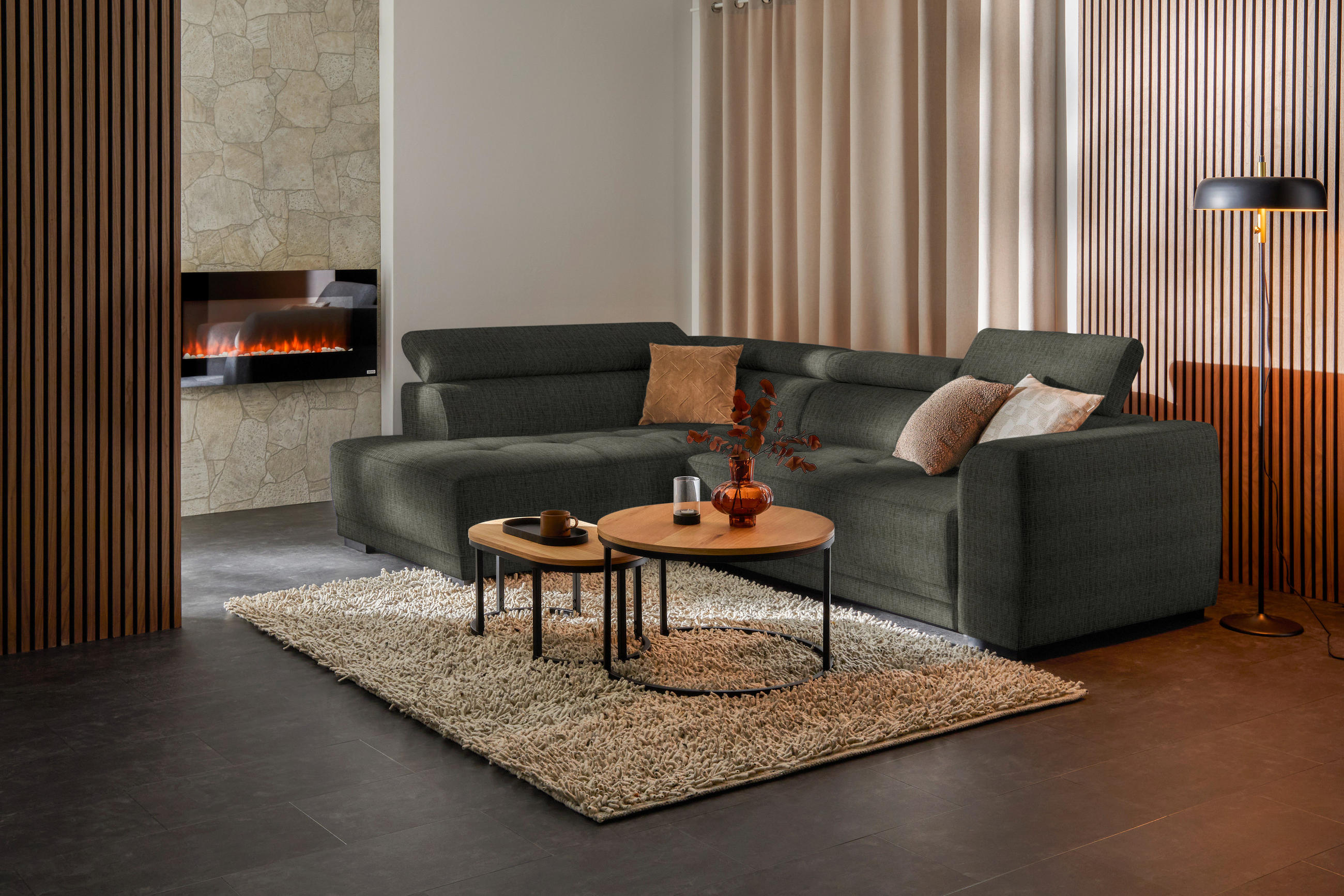 ECKSOFA in Chenille Graubraun  205/284 cm  - Graubraun/Schwarz, Design, Kunststoff/Textil (205/284cm) - Xora