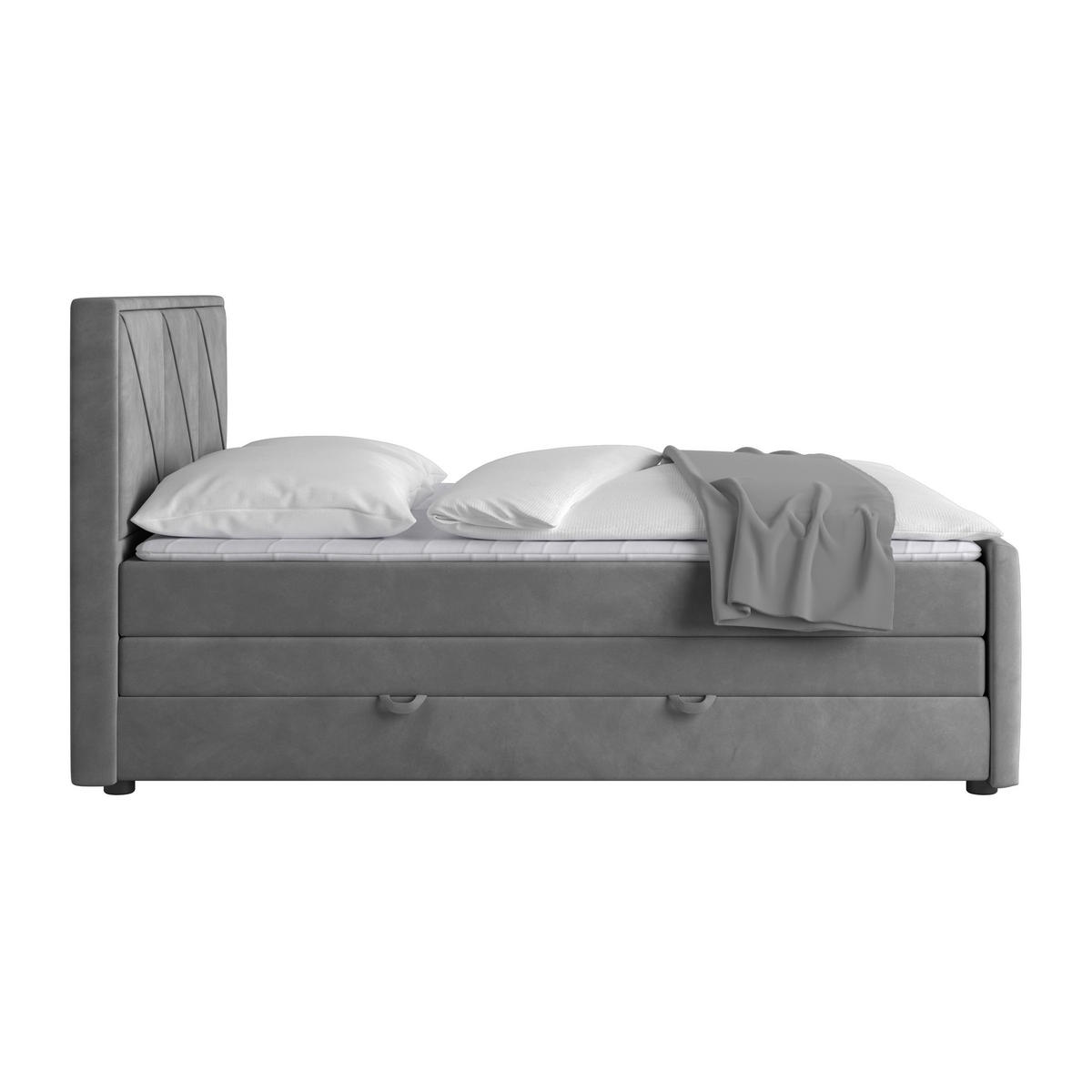 BOXSPRINGBETT 180/200 cm  in Hellgrau  - Hellgrau/Schwarz, MODERN, Holzwerkstoff/Kunststoff (180/200cm) - MID.YOU