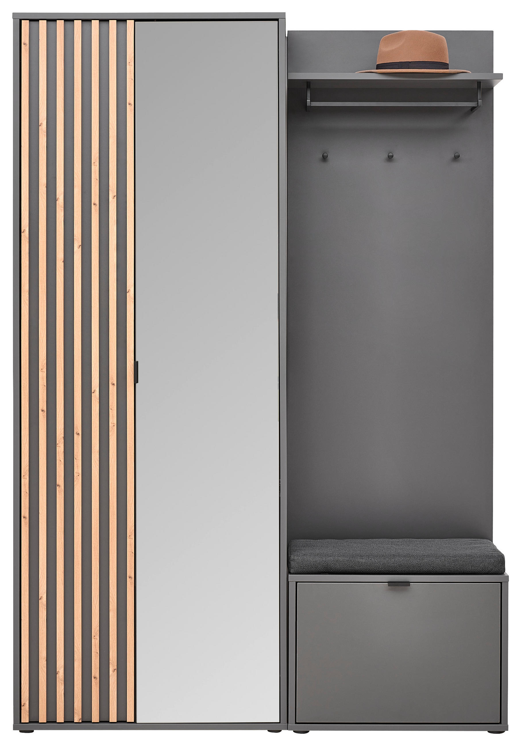 GARDEROBE  in 135/198/40 cm  - Graphitfarben/Eiche Artisan, Design, Glas/Holzwerkstoff (135/198/40cm) - Voleo