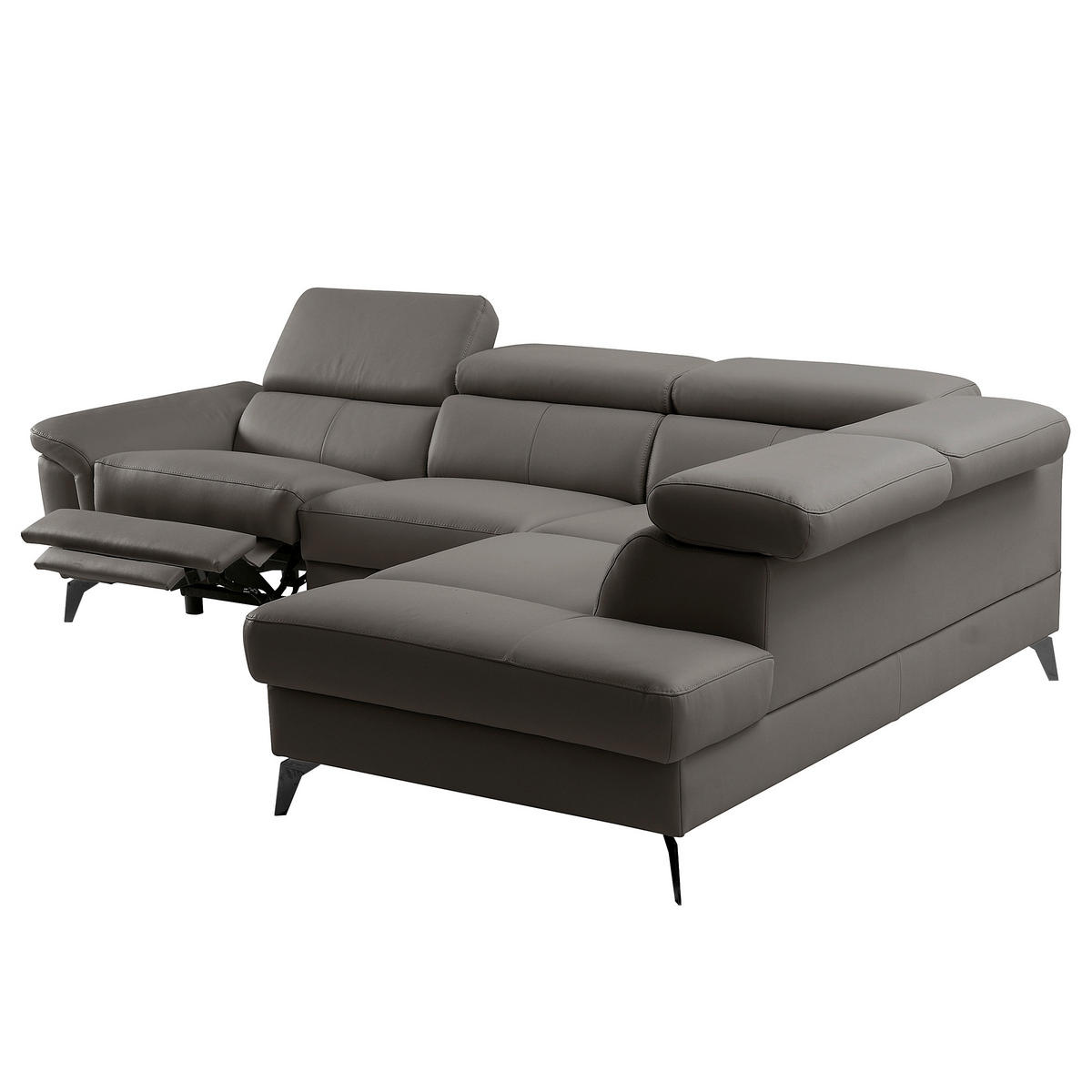 ECKSOFA SONO in Lederlook Echtleder Dunkelbraun Armteilverstellung, Kopfteilverstellung  265/210 cm  - Dunkelbraun/Schwarz, Design, Leder/Textil (265/210cm) - Livetastic