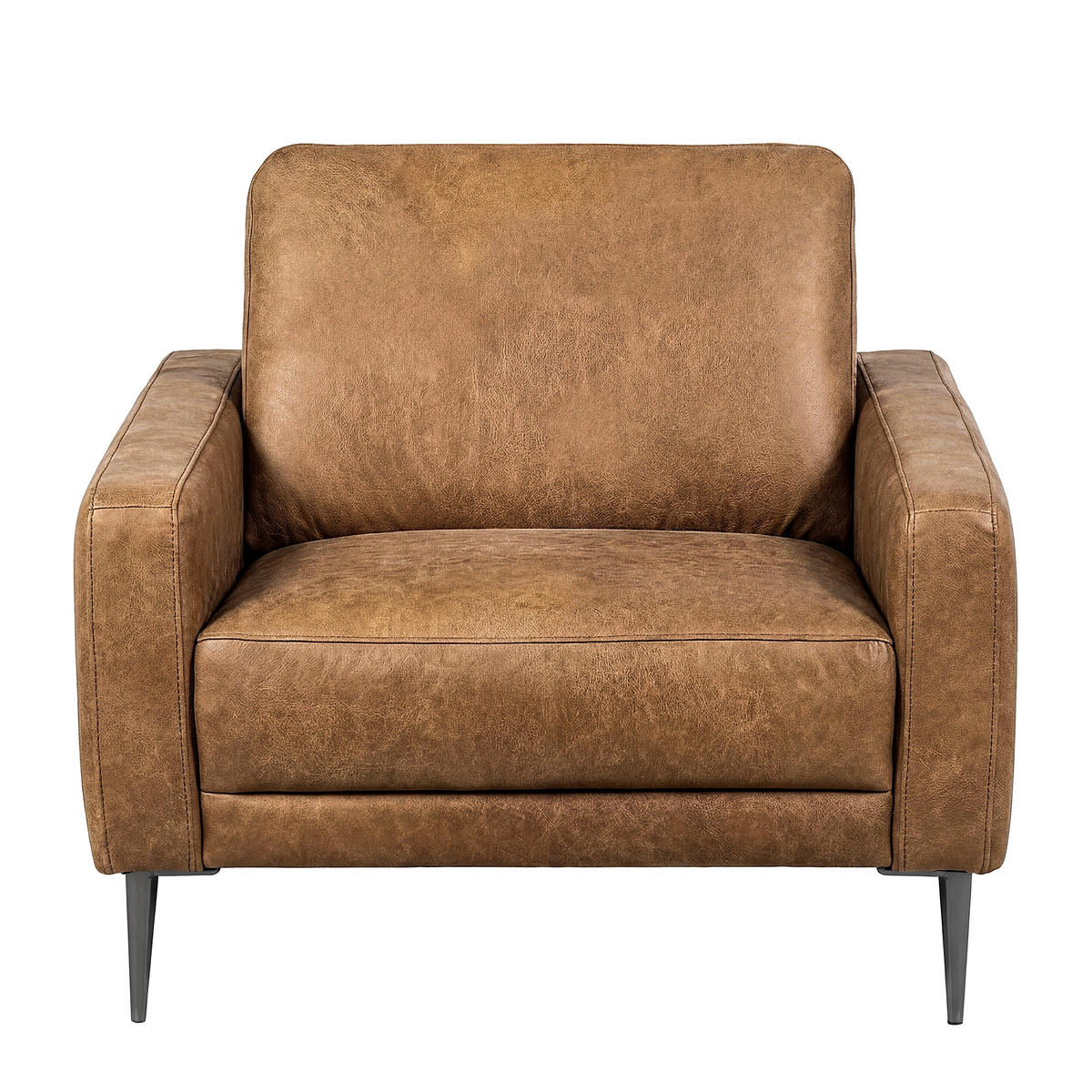 SESSEL 88/85/92 cm  in Lederlook Echtleder Cognac  - Cognac/Schwarzchrom, Design, Leder/Textil (88/85/92cm) - Livetastic