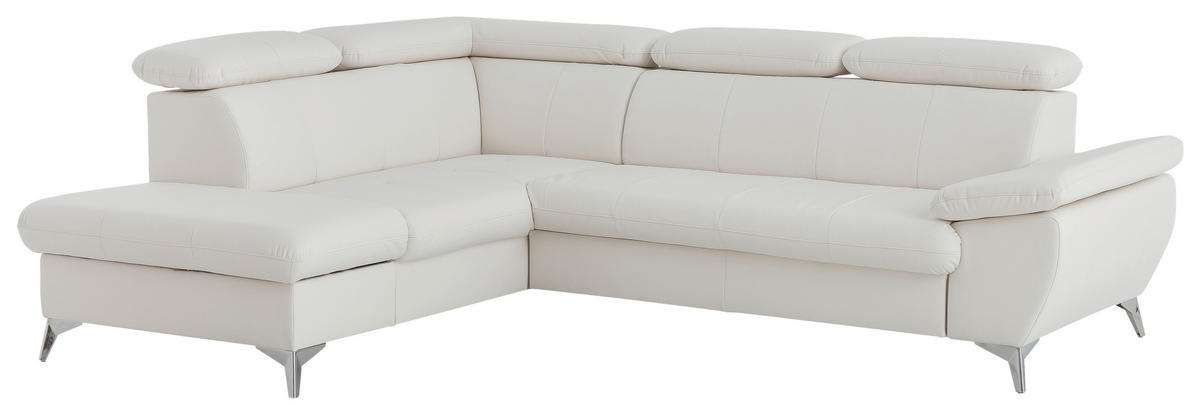 ECKSOFA Weiß Lederlook  - Chromfarben/Weiß, KONVENTIONELL, Textil/Metall (209/256cm) - Livetastic